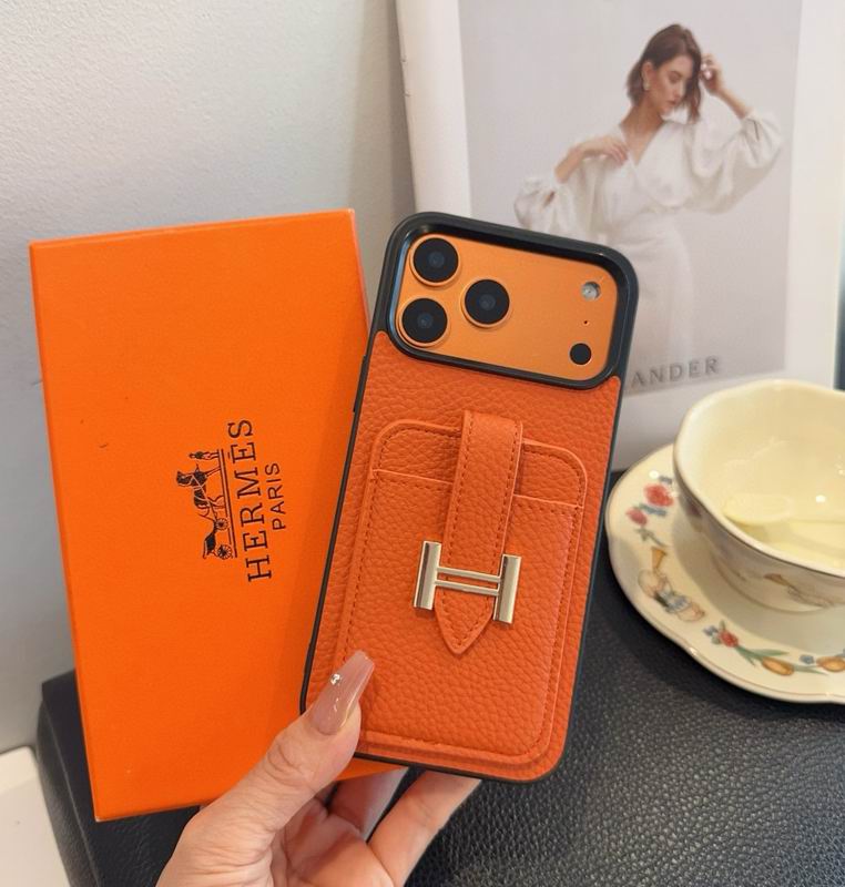 Hermes Leather Iphone Cover Card Slot For 12-17 Series