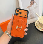 Hermes Leather Iphone Cover Card Slot For 12-17 Series