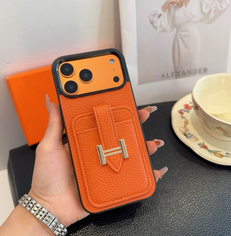 Hermes Leather Iphone Cover Card Slot For 12-17 Series
