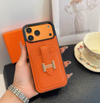 Hermes Leather Iphone Cover Card Slot For 12-17 Series