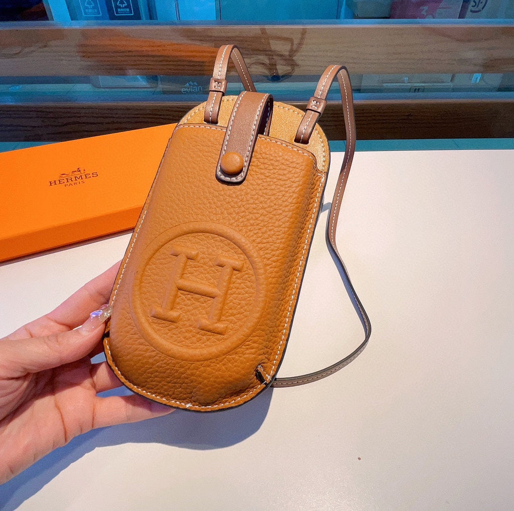 Universal Crossbody Luxury H Phone Pouch Bag Adjustable Shoulder Strap / Brown