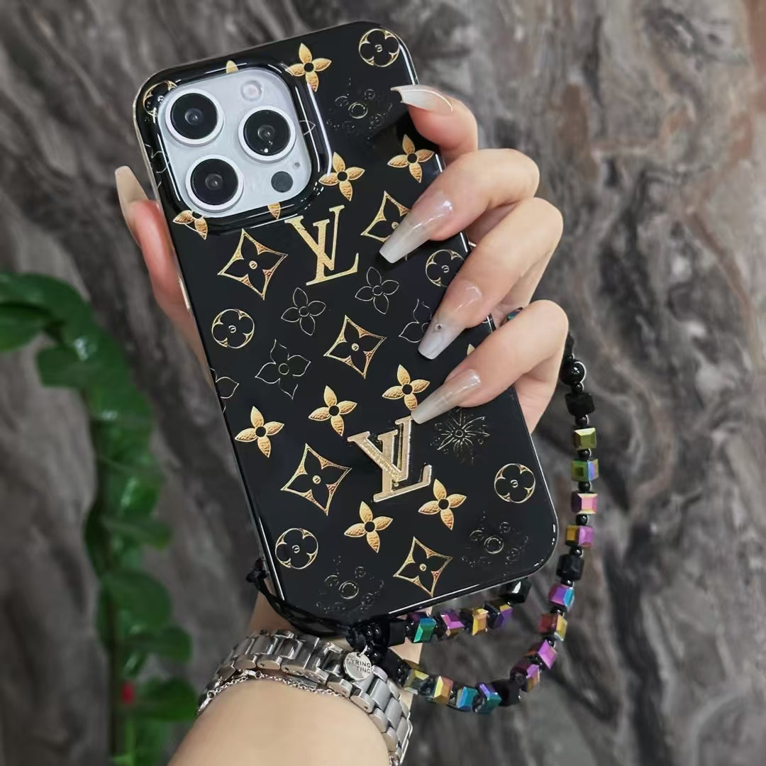 Lv Black Iphone Case Golden Monogram