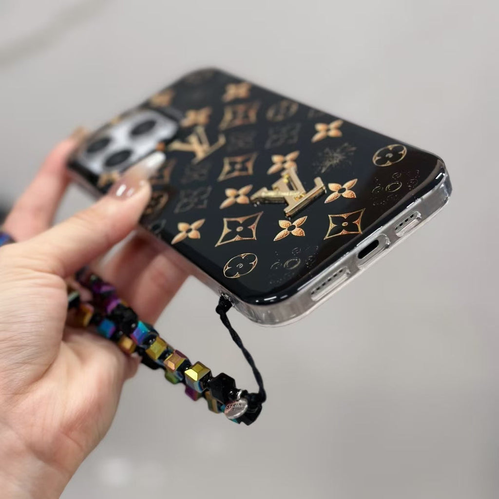 Lv Black Iphone Case Golden Monogram