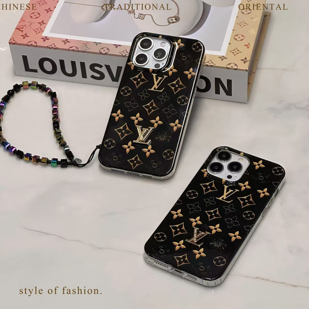Lv Black Iphone Case Golden Monogram