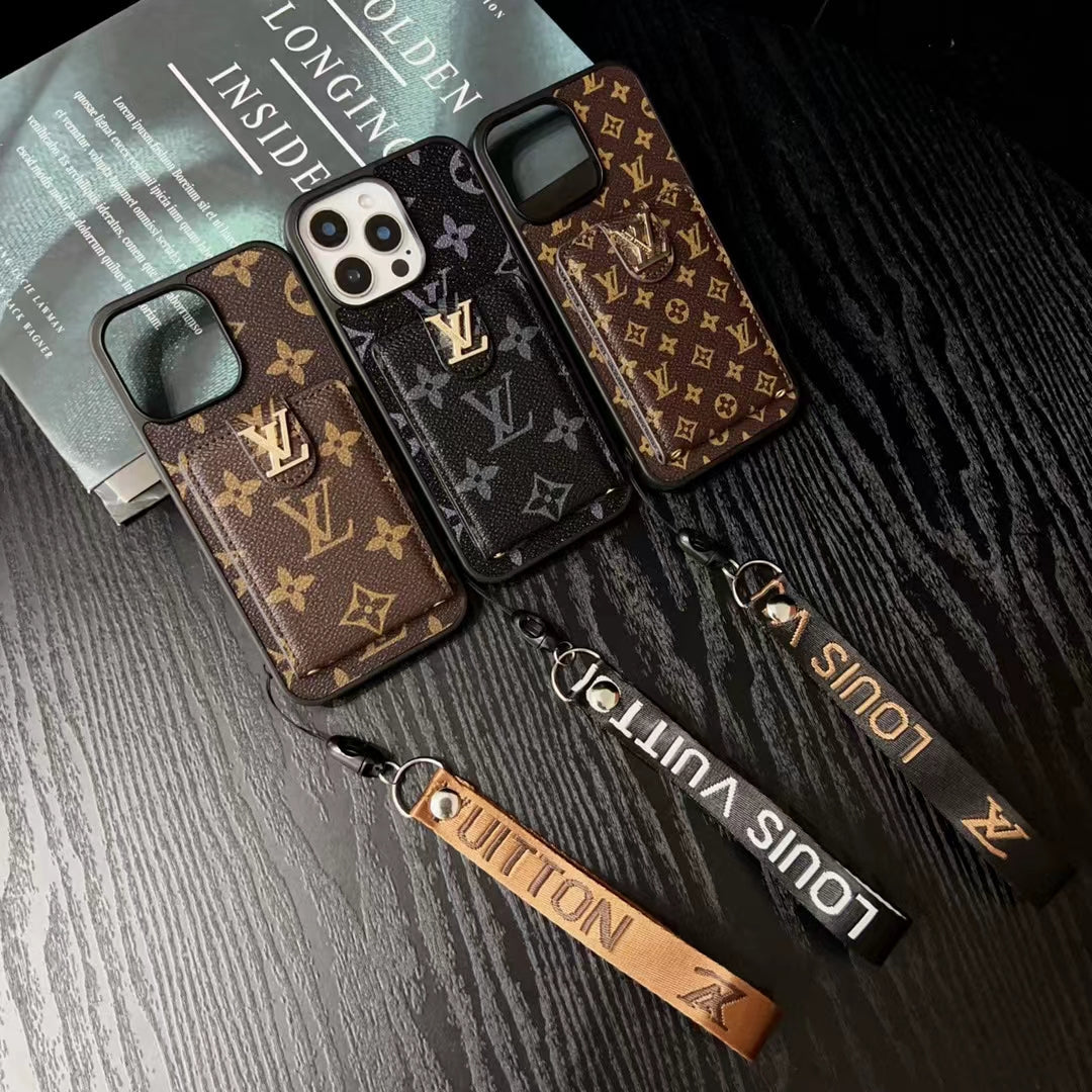 Lv Hand Strap Phone Case Card Holder For Iphone 11 12 13 14 15 16 Pro Max Plus