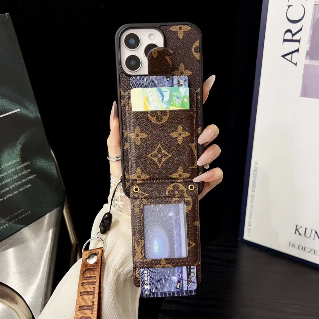 Lv Hand Strap Phone Case Card Holder For Iphone 11 12 13 14 15 16 Pro Max Plus