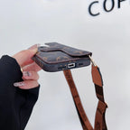 Monogram Leather Crossbody Phone Case Card Holder For Iphone