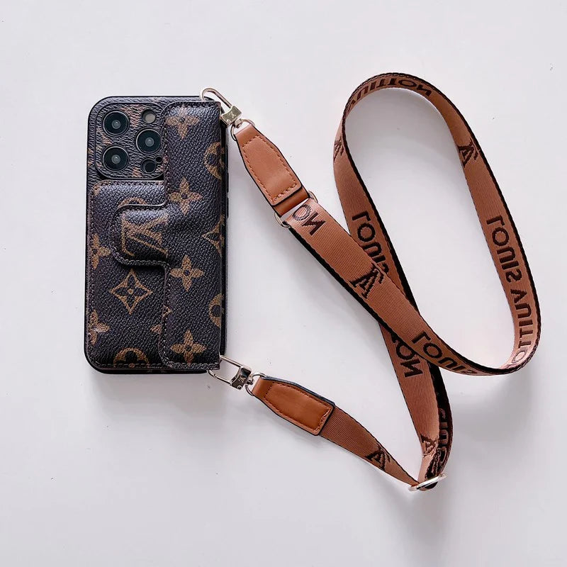 Monogram Leather Crossbody Phone Case Card Holder For Iphone