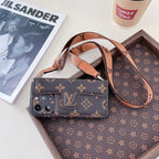Monogram Leather Crossbody Phone Case Card Holder For Iphone