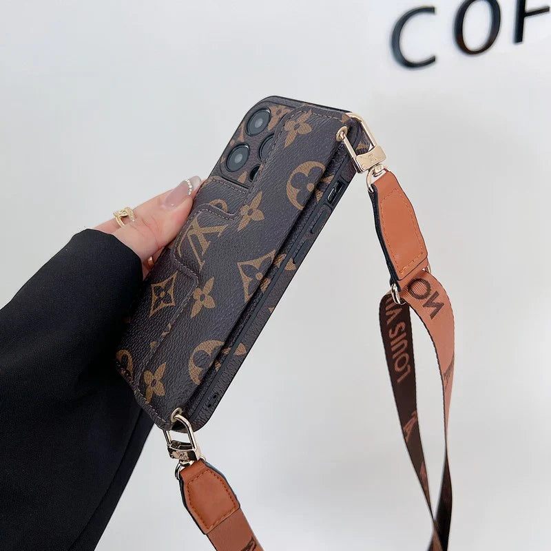 Monogram Leather Crossbody Phone Case Card Holder For Iphone