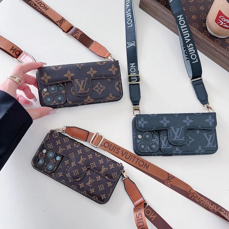 Monogram Leather Crossbody Phone Case Card Holder For Iphone