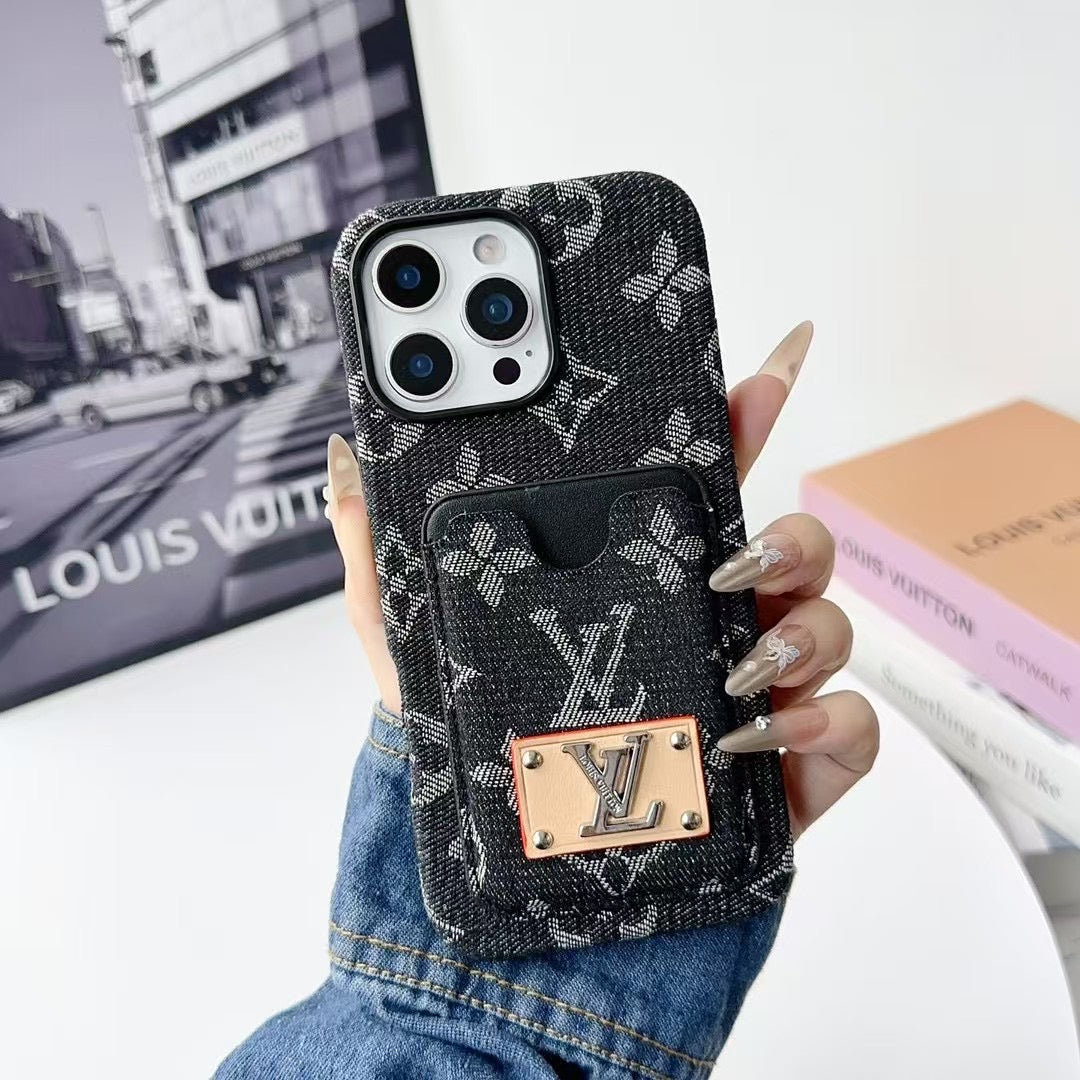 Denim Lv Phone Case Card Holder For 13 – 16 Pro Max