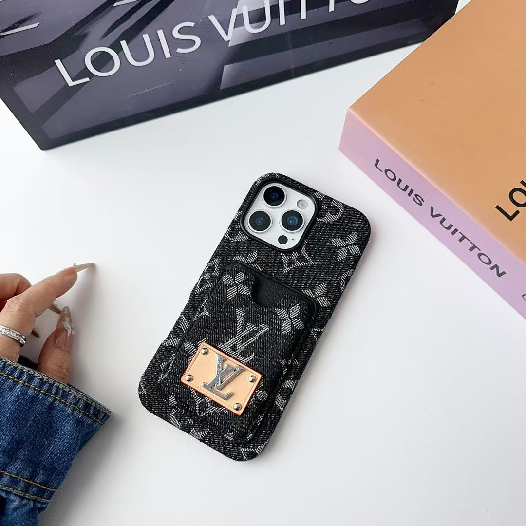 Denim Lv Phone Case Card Holder For 13 – 16 Pro Max