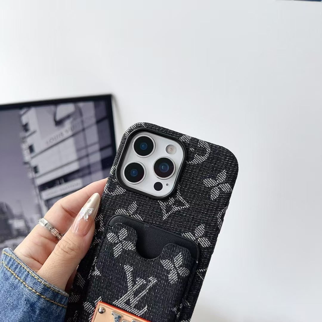 Denim Lv Phone Case Card Holder For 13 – 16 Pro Max