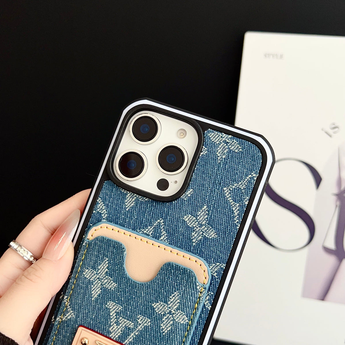 Lv Iphone Case Denim Card Holder For 12-16 Pro Max
