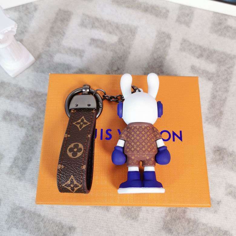 Rear view of blue bunny keychain and monogram loop