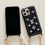 Fabric Leather Crossbody Chain Iphone Case With Ornament Charm