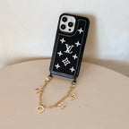 Fabric Leather Crossbody Chain Iphone Case With Ornament Charm
