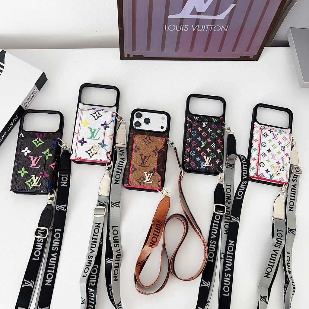Multicolor Lv Monogram Crossbody Wallet Case For 13-17 / Pro / Pro Max