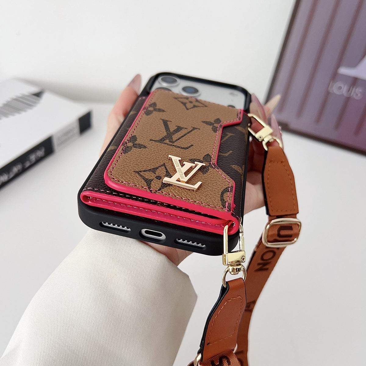Multicolor Lv Monogram Crossbody Wallet Case For 13-17 / Pro / Pro Max