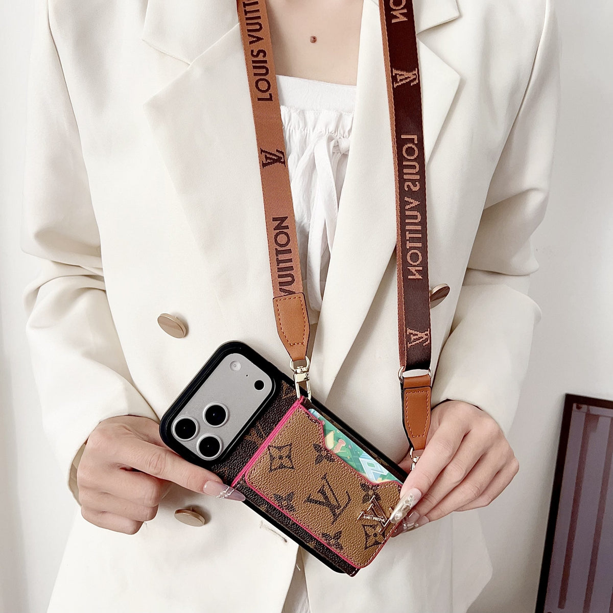 Multicolor Lv Monogram Crossbody Wallet Case For 13-17 / Pro / Pro Max
