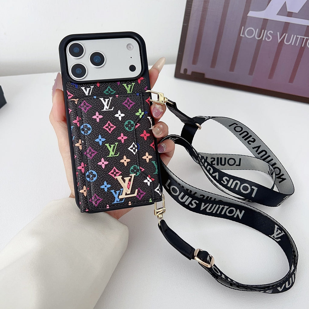 Multicolor Lv Monogram Crossbody Wallet Case For 13-17 / Pro / Pro Max