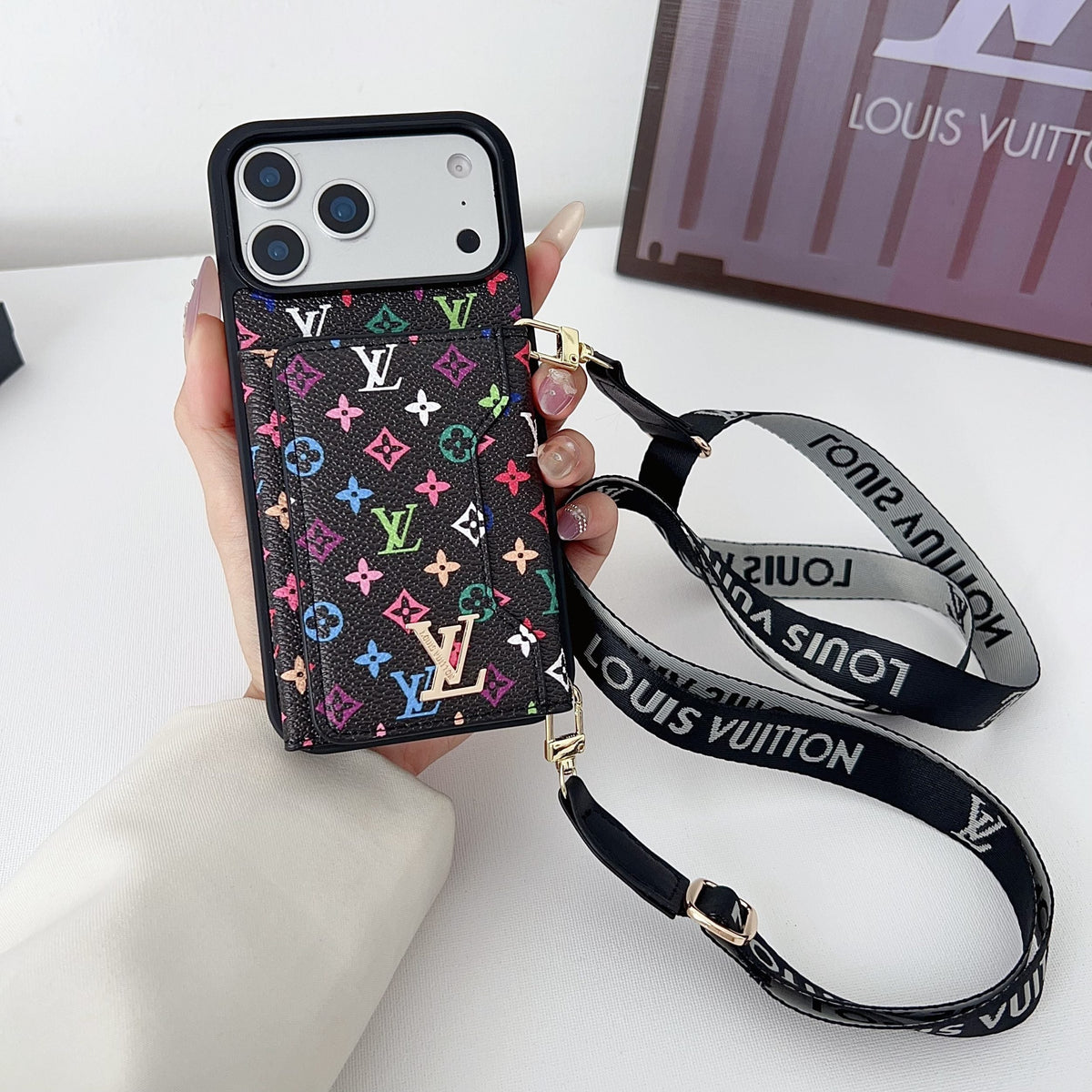 Multicolor Lv Monogram Crossbody Wallet Case For 13-17 / Pro / Pro Max