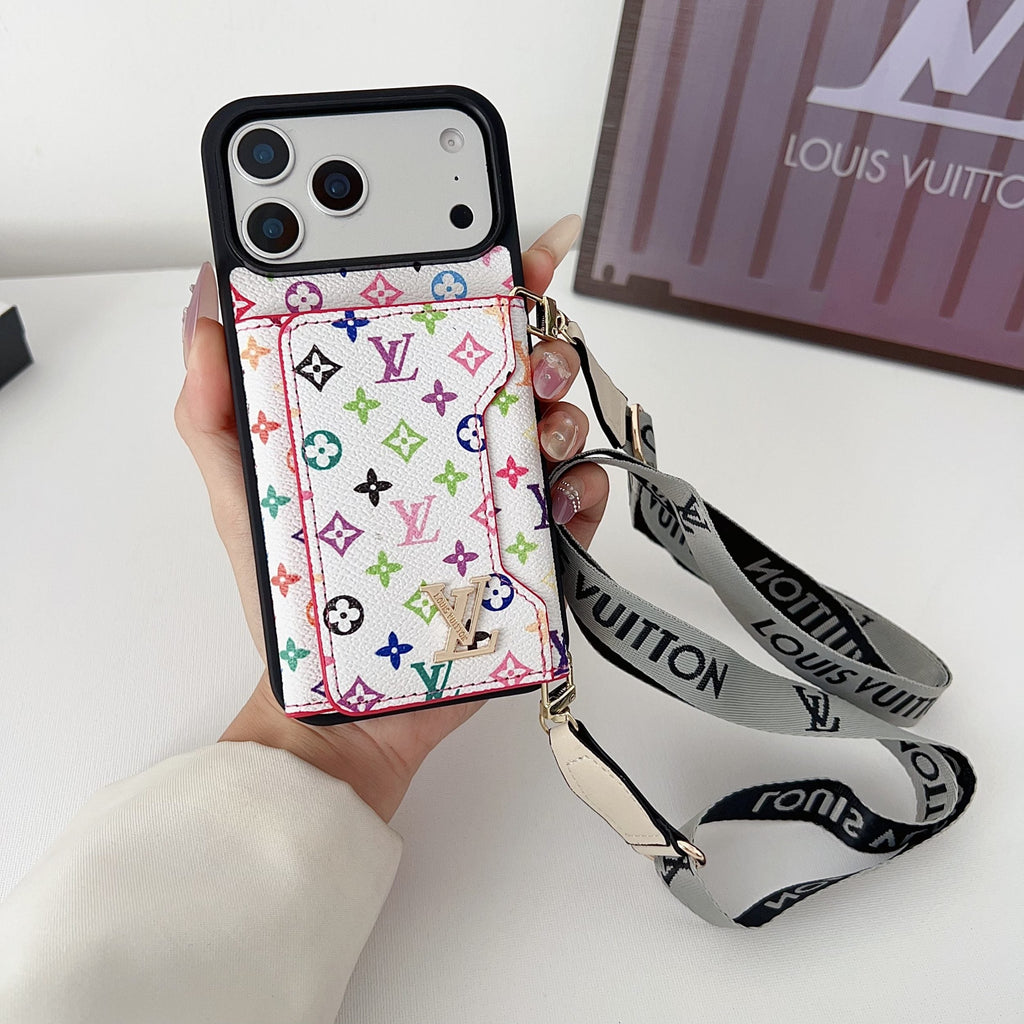 Multicolor Lv Monogram Crossbody Wallet Case For 13-17 / Pro / Pro Max