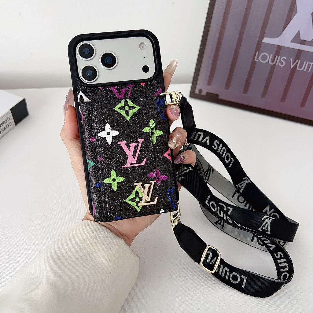 Multicolor Lv Monogram Crossbody Wallet Case For 13-17 / Pro / Pro Max