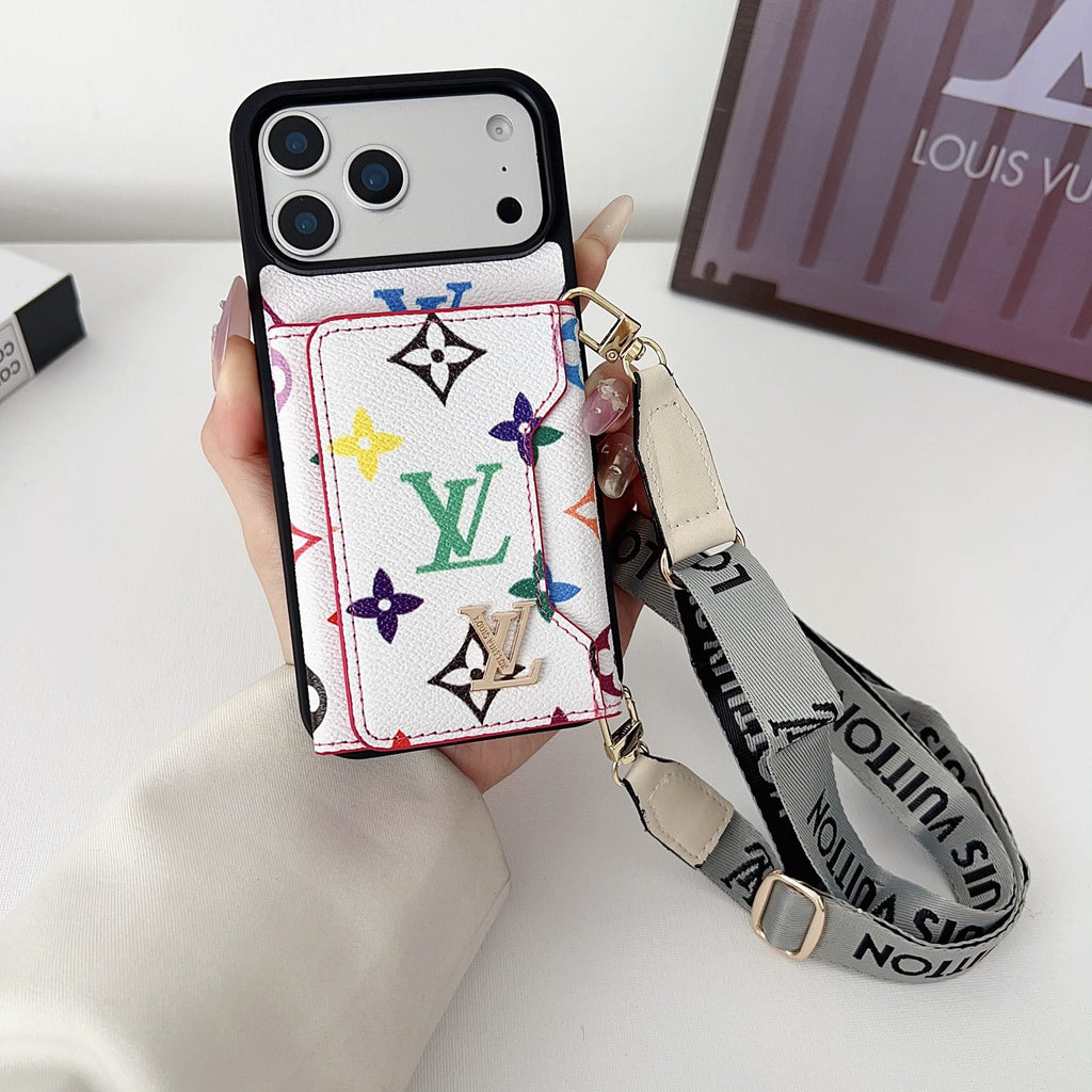 Multicolor Lv Monogram Crossbody Wallet Case For 13-17 / Pro / Pro Max