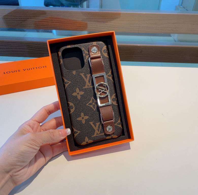 Lv Monogram Iphone Case Brown Hand Strap For 11 12 13 14 15 16 Pro Max