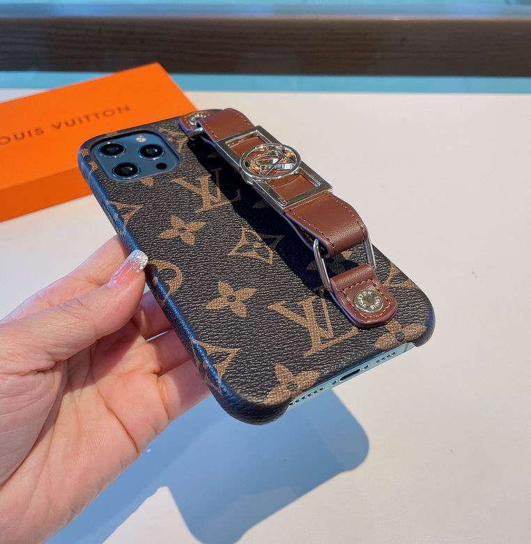 Lv Monogram Iphone Case Brown Hand Strap For 11 12 13 14 15 16 Pro Max