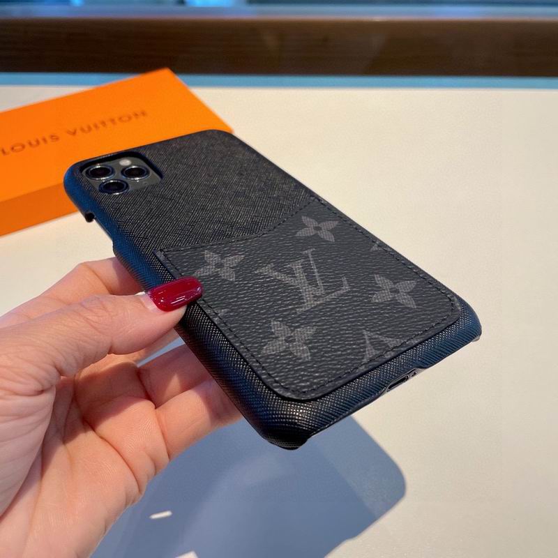 Fashion Lv Iphone Case Black Card Leather Slot For Iphone 12 13 14 15 16 Pro Max Plus