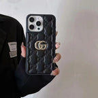Stamped Gg Leather Iphone Case For 13-17 / Pro / Pro Max