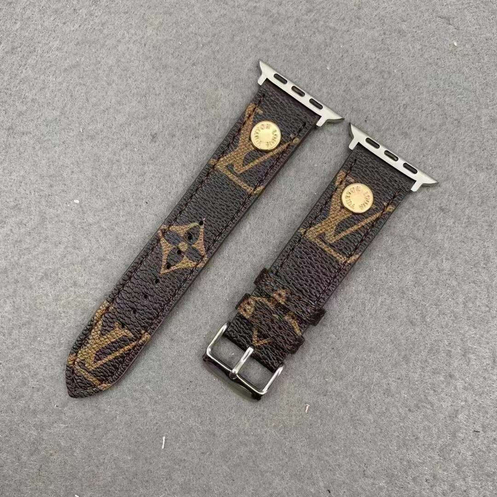 Lv Monogram Apple Watch Band Brown Leather