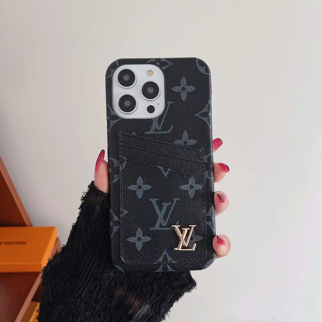 Lv Iphone Case Card Slot Accent Color For 11 12 13 14 15 16 Pro Max Plus Series