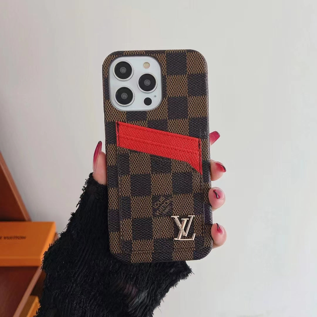 Lv Iphone Case Card Slot Accent Color For 11 12 13 14 15 16 Pro Max Plus Series