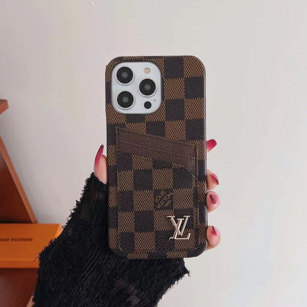 Lv Iphone Case Card Slot Accent Color For 11 12 13 14 15 16 Pro Max Plus Series