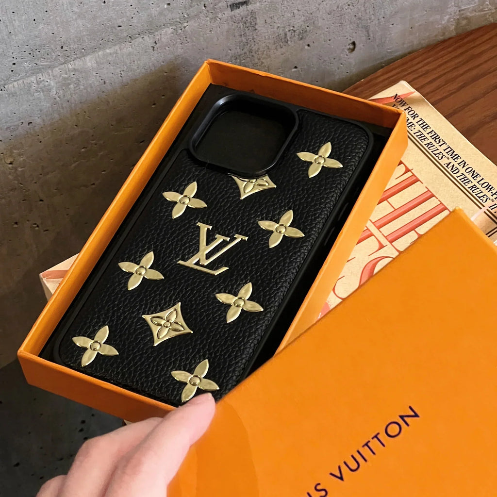 Luxury Golden Monogram Leather Iphone Case