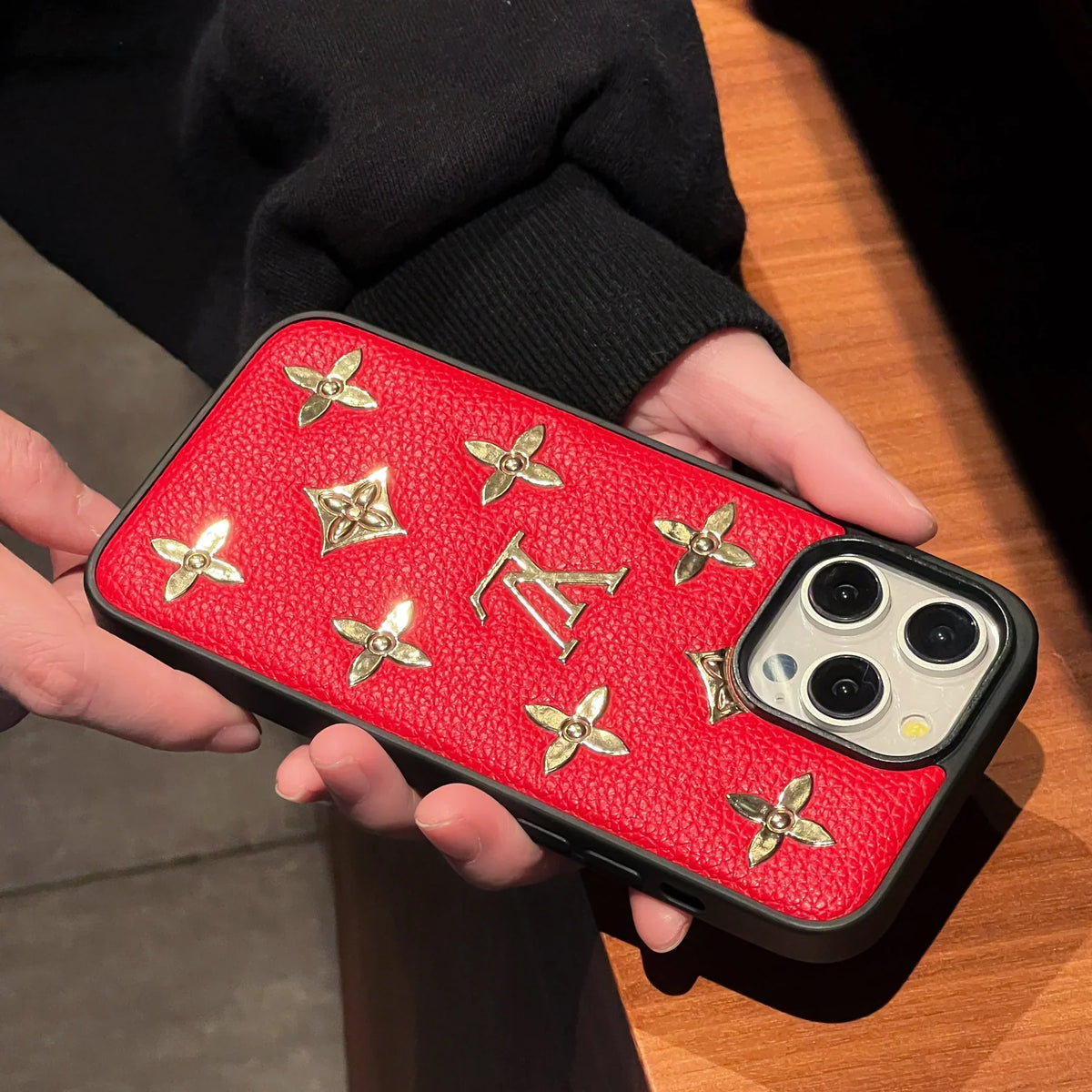 Luxury Golden Monogram Leather Iphone Case