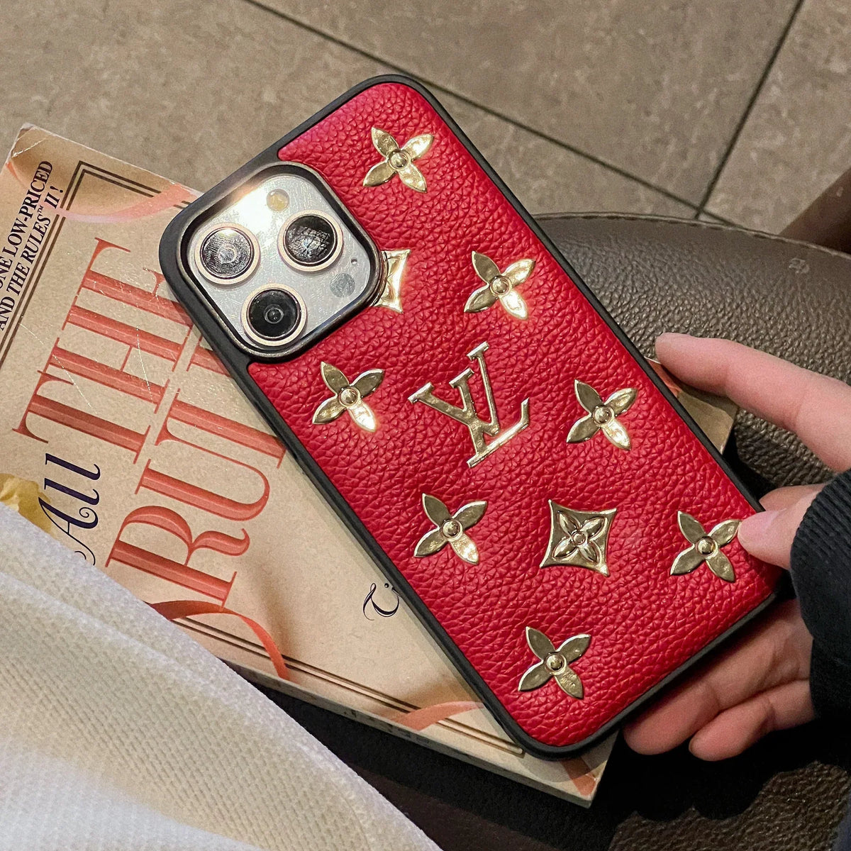 Luxury Golden Monogram Leather Iphone Case
