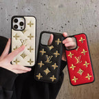 Luxury Golden Monogram Leather Iphone Case