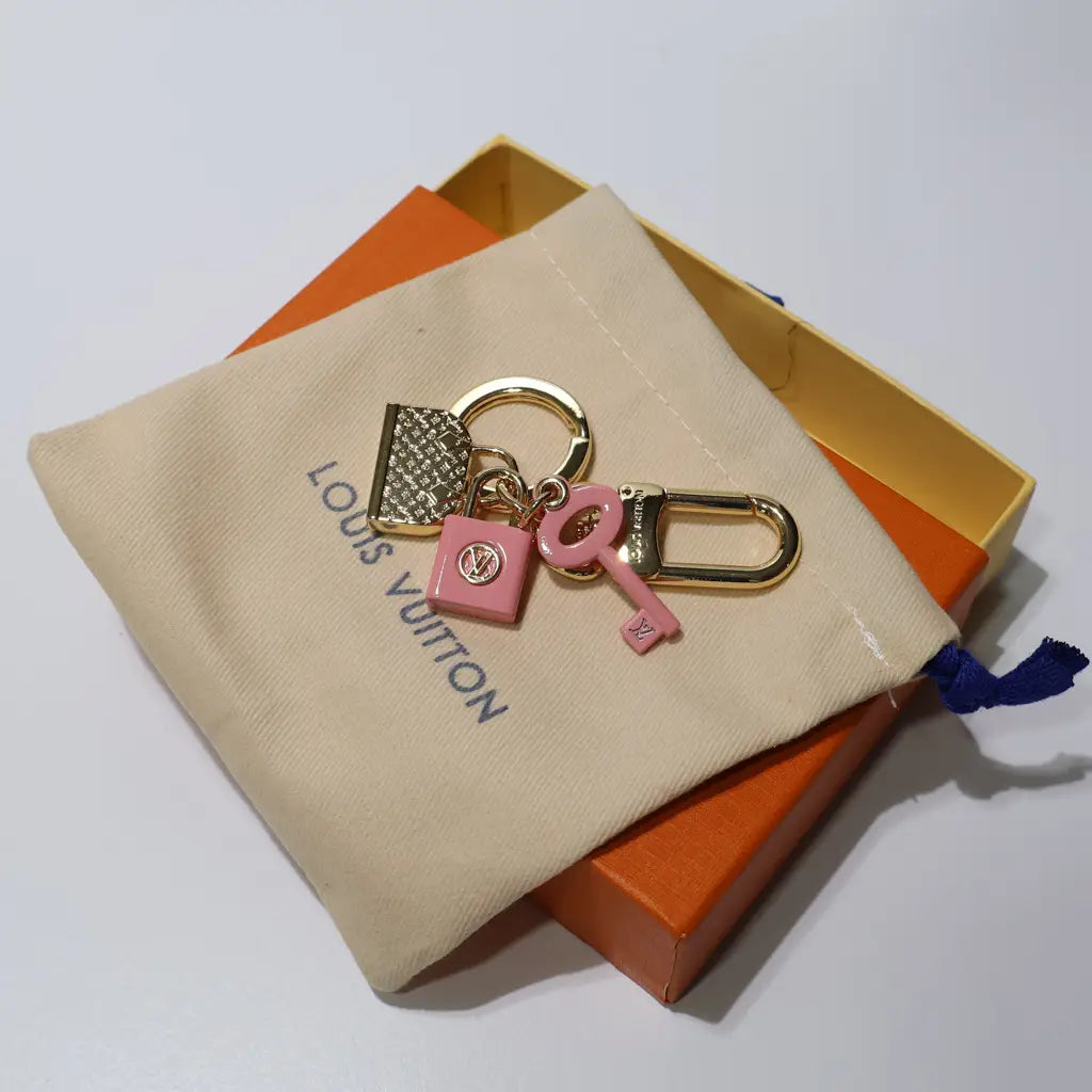 Pink lock and key charms with miniature handbag pendant