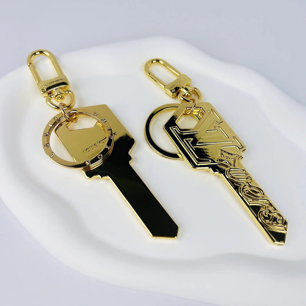 Front and reverse of gold-tone key-shaped charms