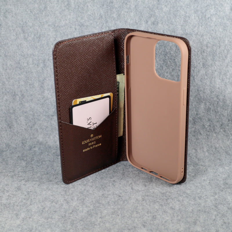 Louis Vuitton Phone Case Wallet For Iphone 11 12 13 14 15 16 Pro Max Plus Brown Checkered
