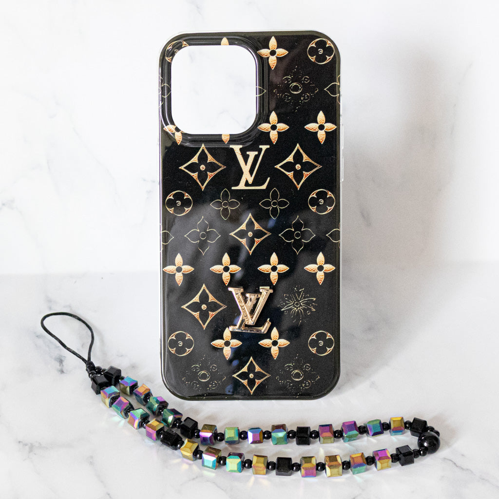 Lv Black Iphone Case Golden Monogram
