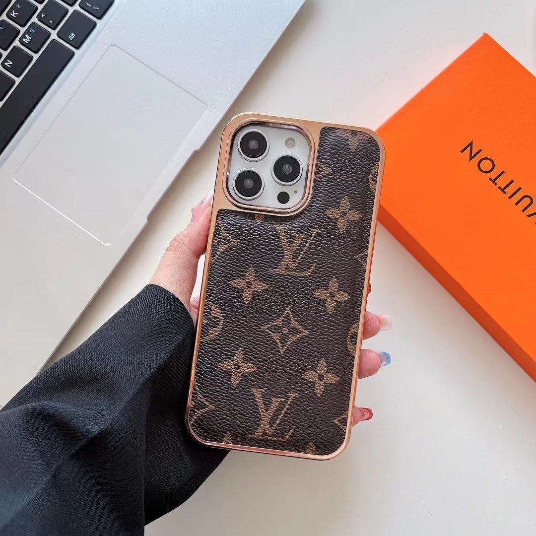 Louis Vuitton Iphone Case Luxury Classic Leather Rhinestone Camera Lens Protector
