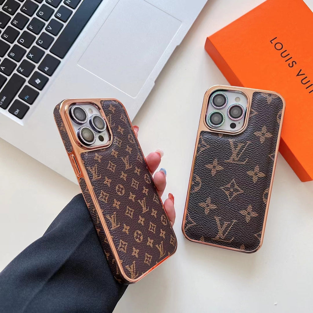Louis Vuitton Iphone Case Luxury Classic Leather Rhinestone Camera Lens Protector