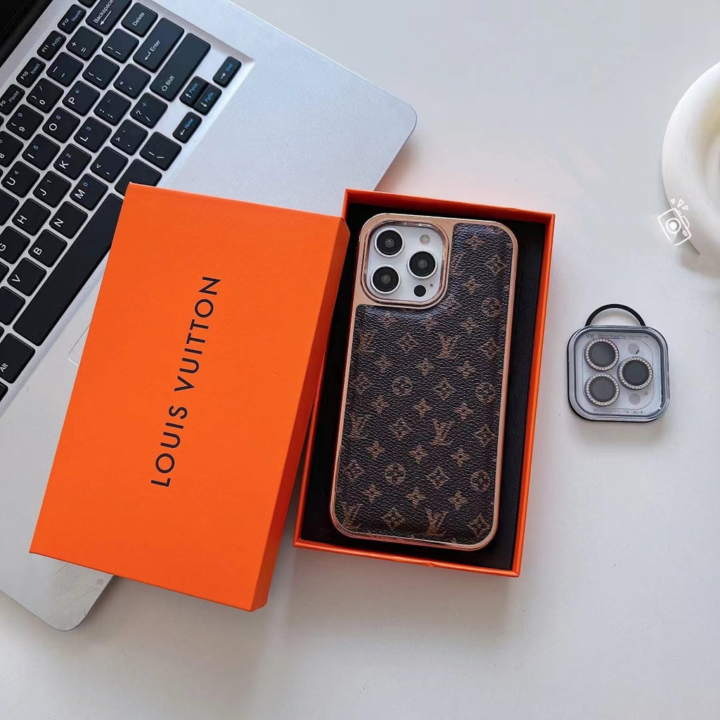 Louis Vuitton Iphone Case Luxury Classic Leather Rhinestone Camera Lens Protector