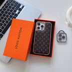 Louis Vuitton Iphone Case Luxury Classic Leather Rhinestone Camera Lens Protector
